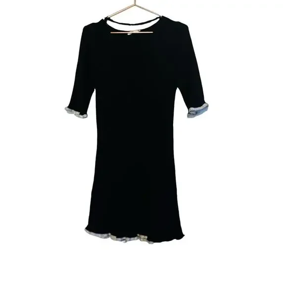SEE BY CHLOÉ Black Wool Metallic Trim Half Sleeves Knit Midi Dress Size Large - Picture 4 of 15